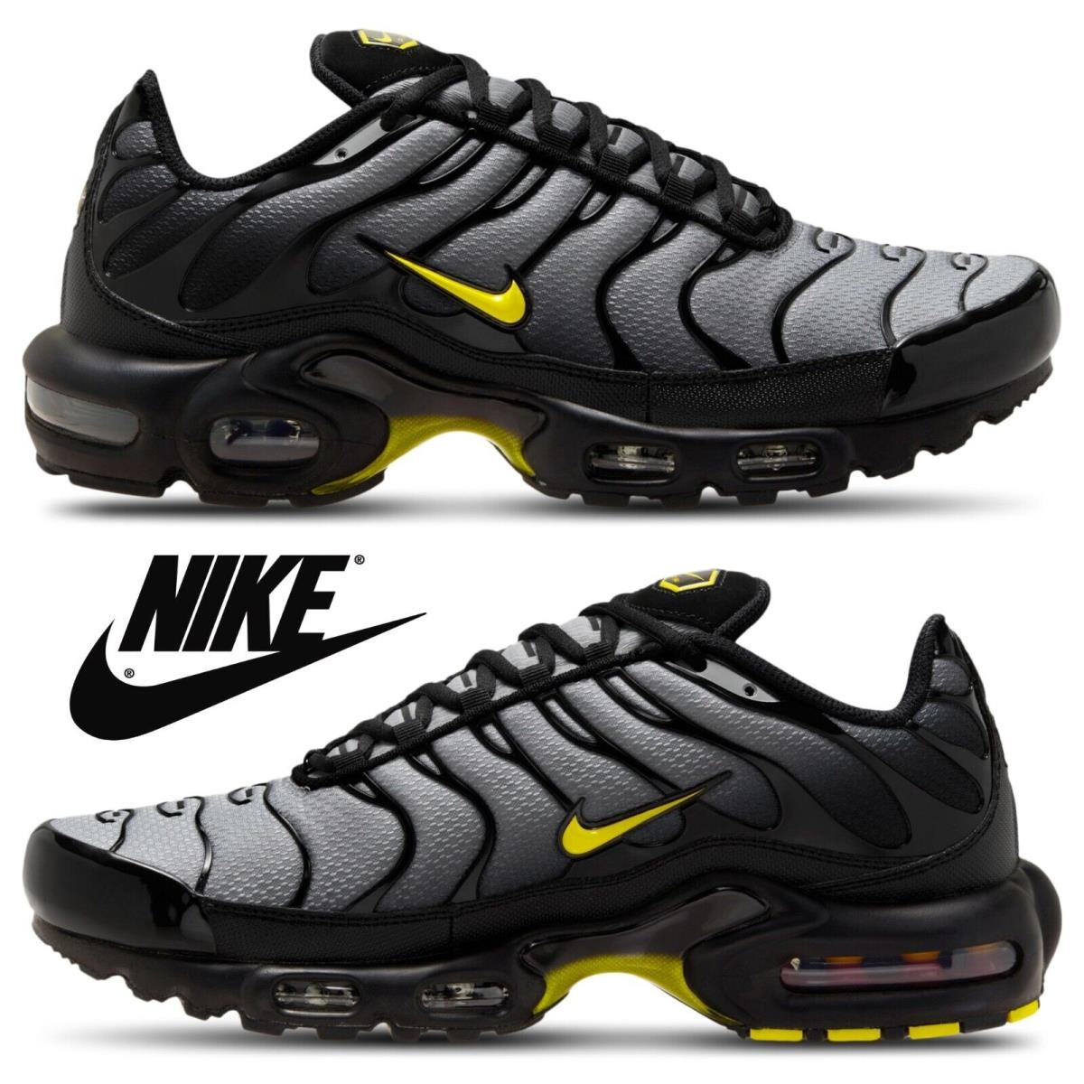 Nike Air Max Plus Men`s Sneakers Casual Athletic Premium Comfort Sport Shoes - Gray, Manufacturer: Black/Opti Yellow/Wolf Grey