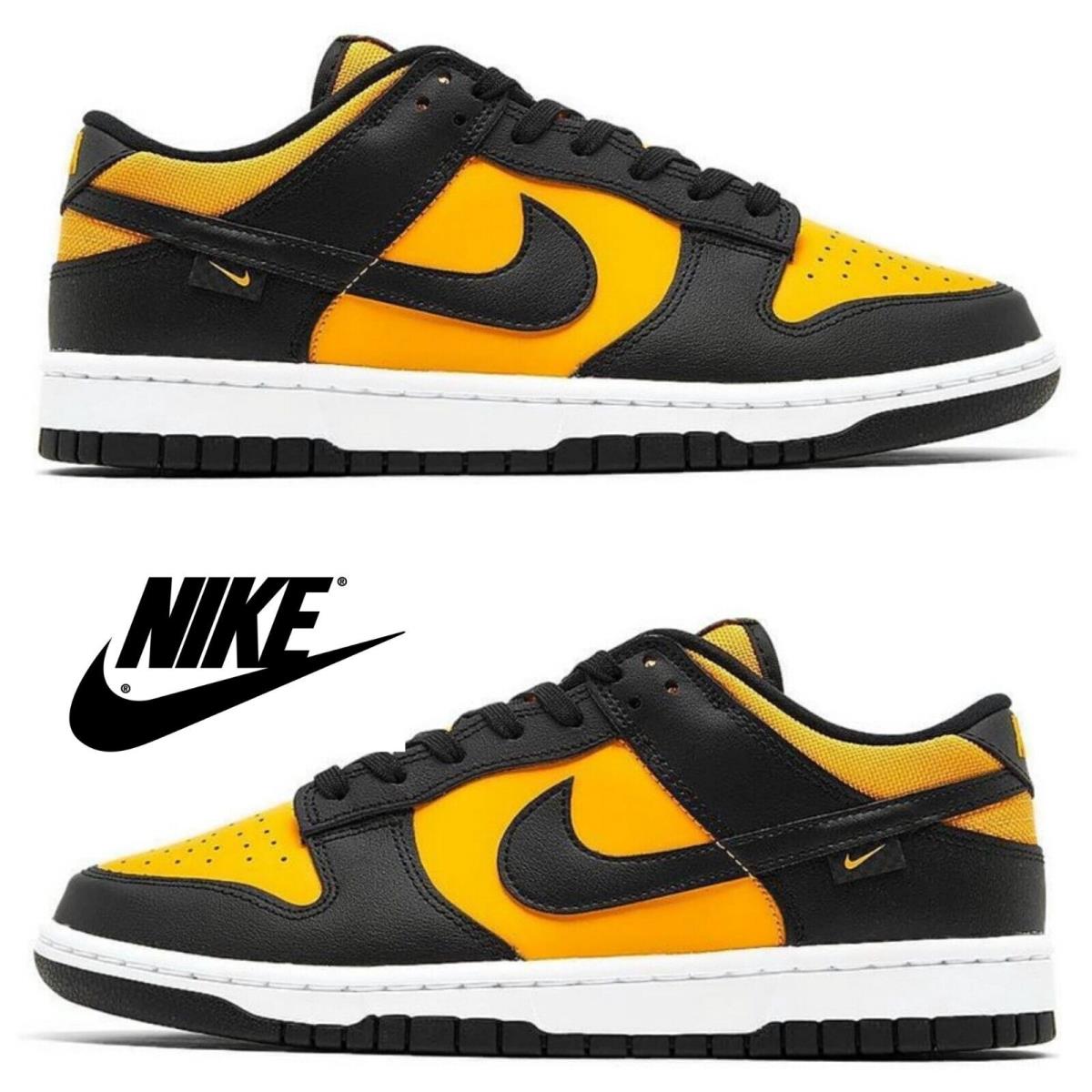 Nike Men`s Dunk Low Retro Casual Shoes Premium Comfort Leather Sport Sneakers - Yellow, Manufacturer: Black/University Gold/White