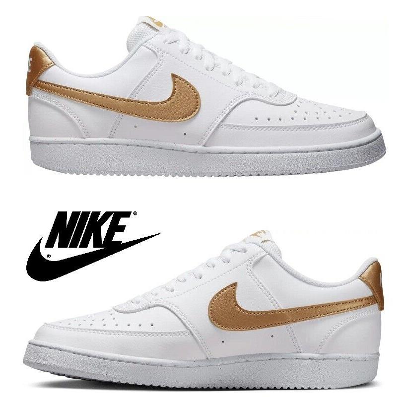 Nike Women`s Court Vision Low Shoes Sneakers Walking Running Training White - White, Manufacturer: White/Gold