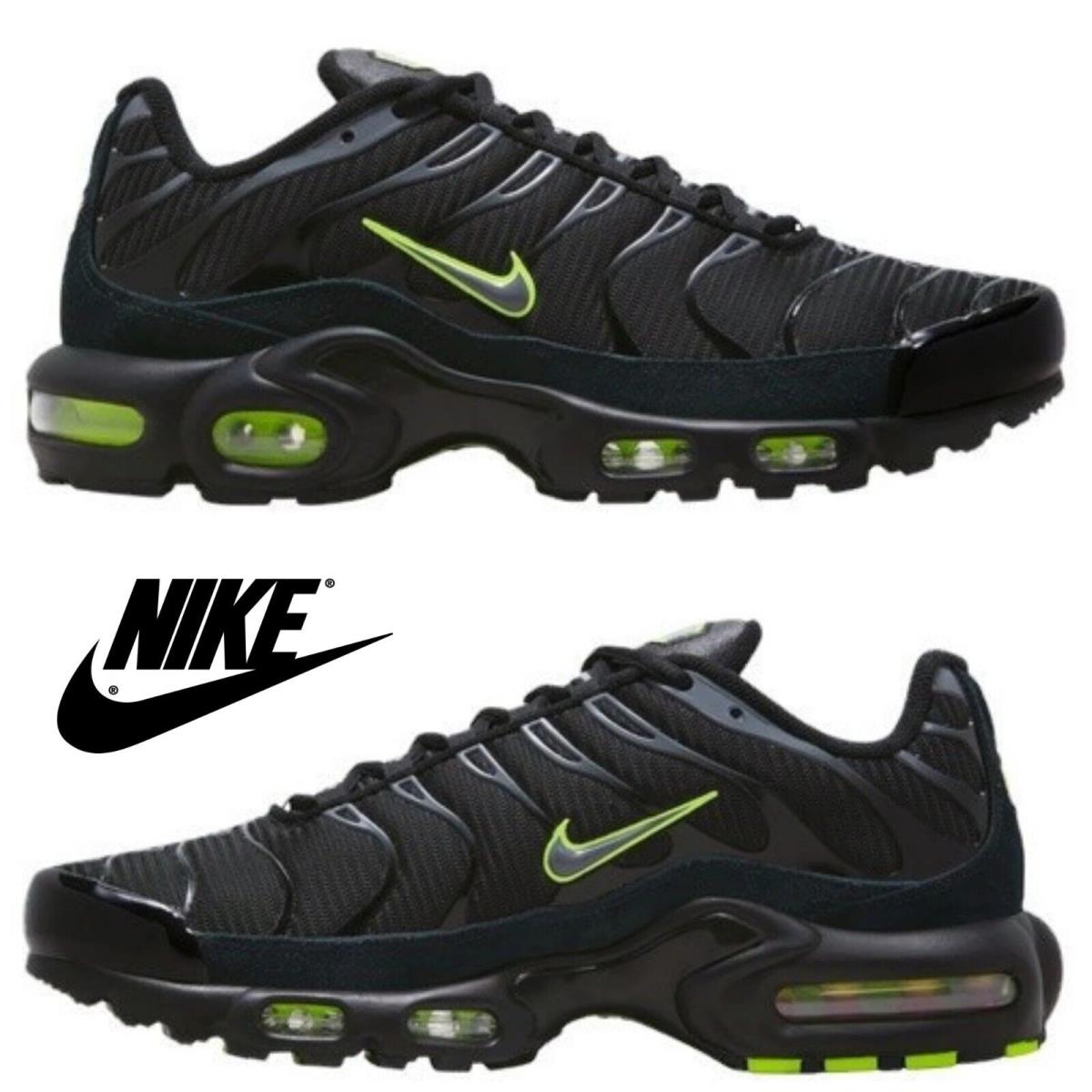 Nike Air Max Plus OG Men`s Sneakers Casual Athletic Premium Comfort Sport Shoes - Black, Manufacturer: Grey/Black/Volt