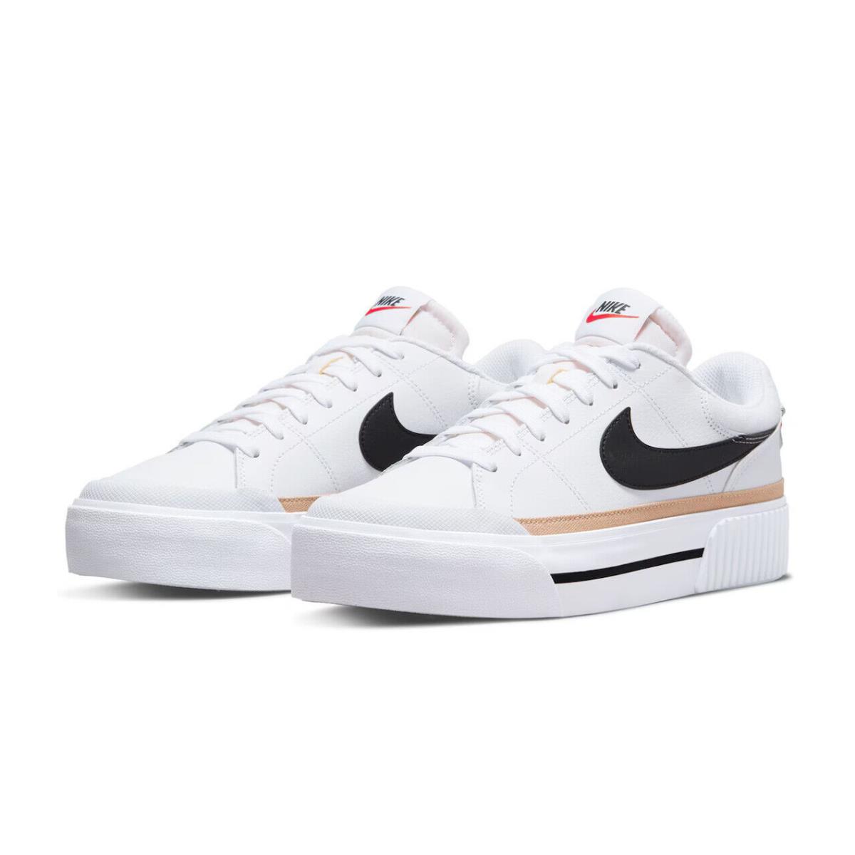 Womens Nike Court Legacy Lift White Black Leather Sneaker Shoes - White