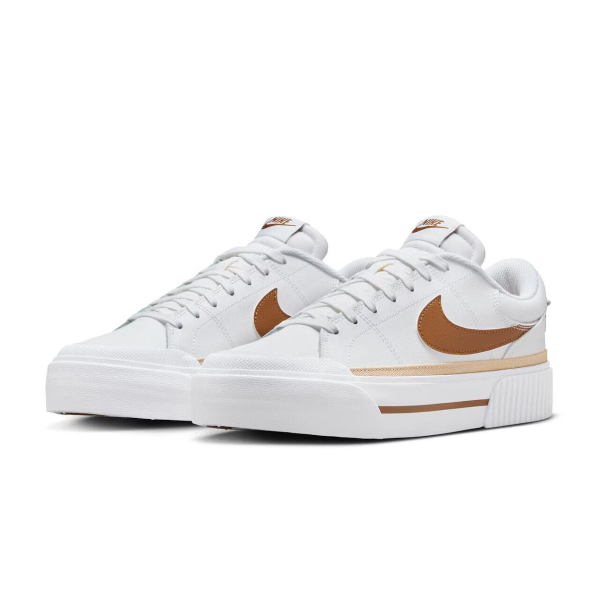 Womens Nike Court Legacy Lift White Tan Leather Sneaker Shoes - White