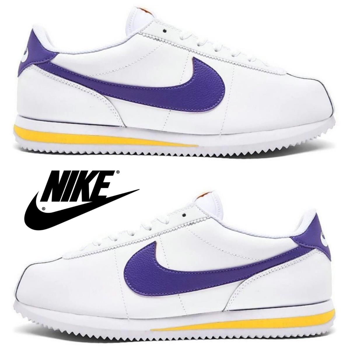 Nike Cortez Men`s Sneakers Casual Athletic Premium Comfort Sport Shoes - White, Manufacturer: White/Varsity Maize/Varsity Purple