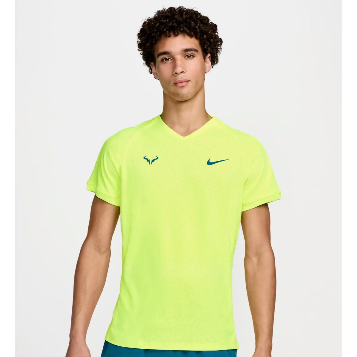 Nike Rafa Men`s Dri-fit Adv Short-sleeve Tennis Top Volt Size 2XL FD5409-702