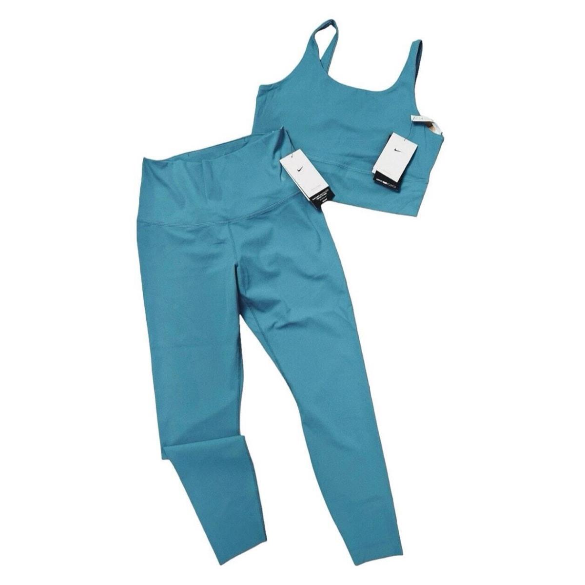 Nike Women`s Zenvy High Waist Leggings Sports Bra Set in Teal Size M