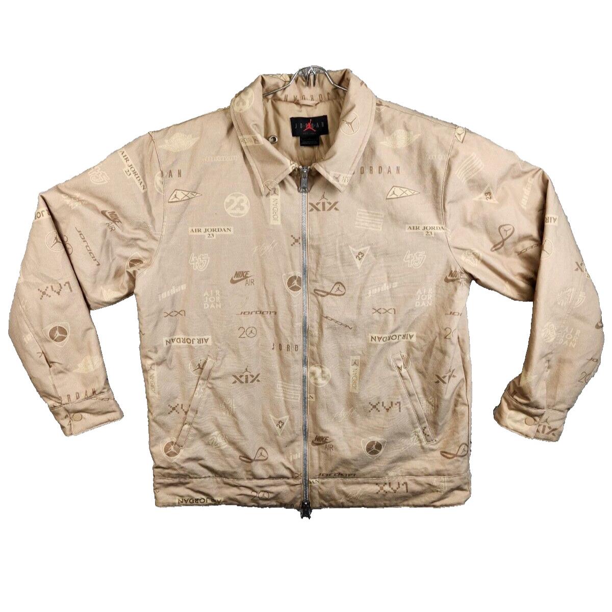 Jordan Flight Men`s Heritage All Over Print Quilted Desert Tan Jacket Sz Large