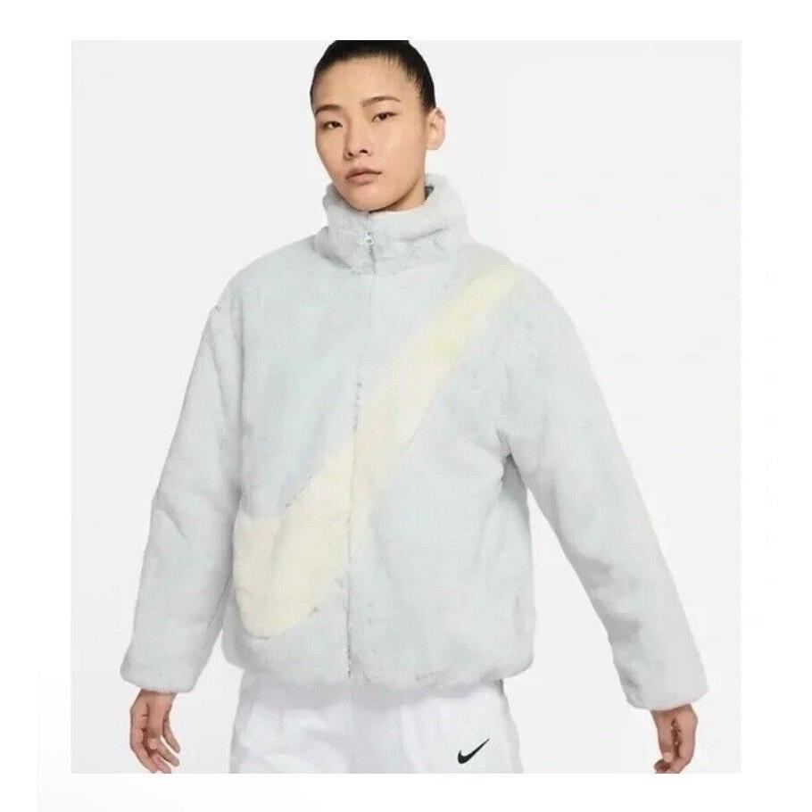 Nike Sportswear Fur Oversized Swoosh Jacket Blue DO3791-025 Women`s Size M