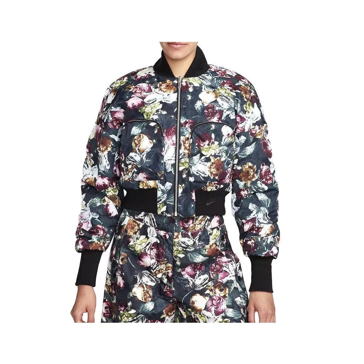 Women`s Nike Tech Pack Bomber Jacket Reversible Floral Black FB8811-681 Sz XS