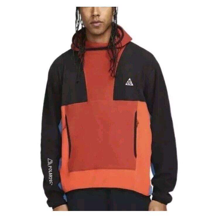 Nike Acg Polartec Wolf Tree Pullover Hoodie Men Orange Black Size S CV0642-671
