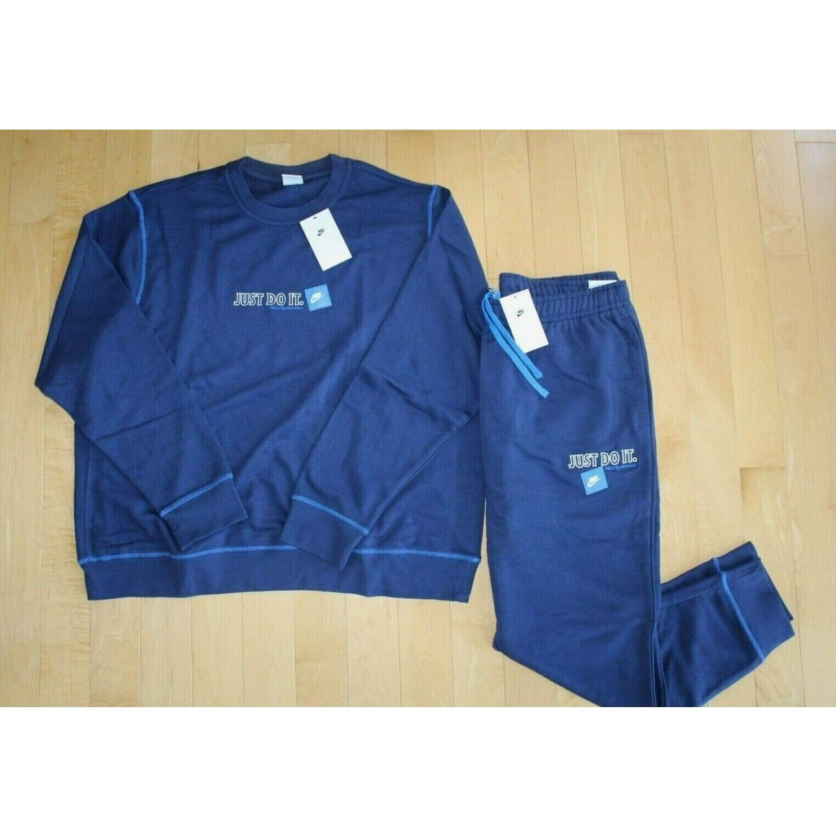 Nike Mens Just Do It Fleece Hoodie Sweatshirt Jogger Sweatpant Navy Blue XL