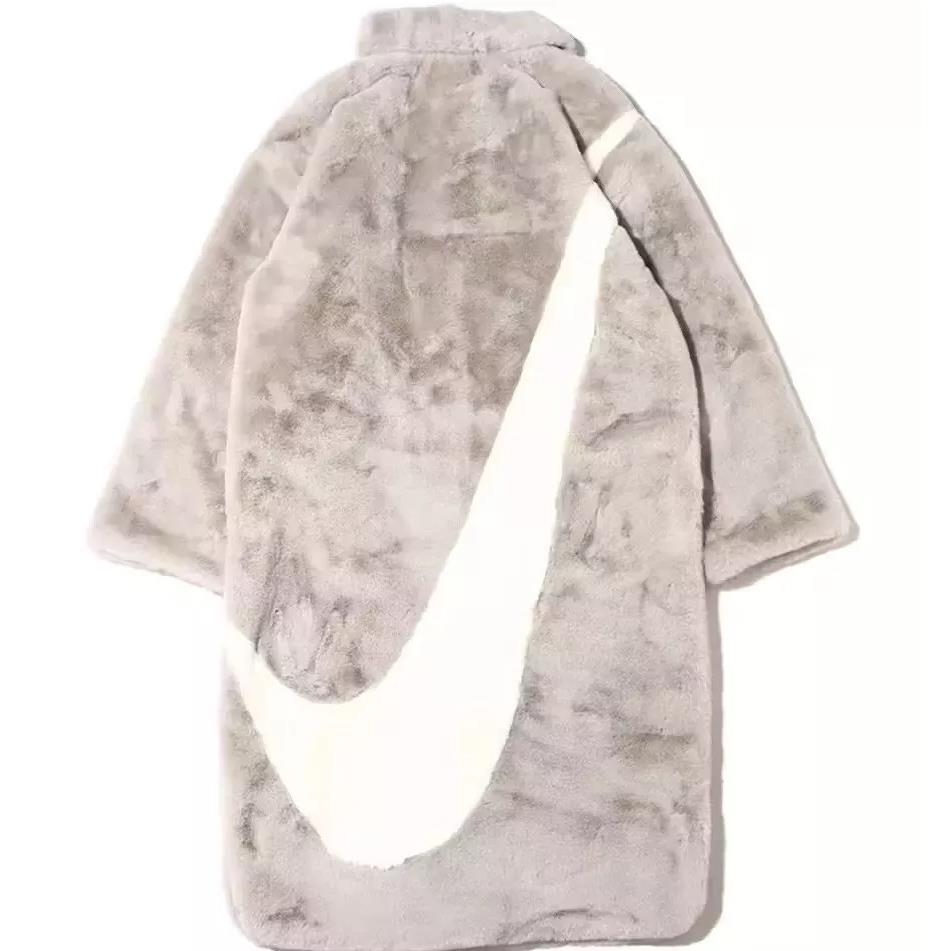 Size Small Nike Sportswear Fur Women s Long Jacket DQ6838-012 Gray White