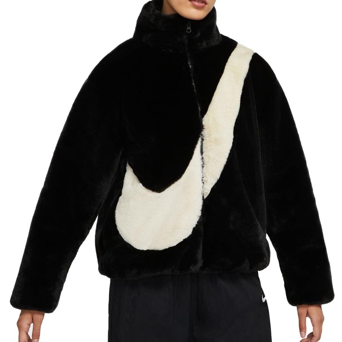 Nike Sportswear Nsw Women`s XS Oversized Swoosh Fur Black Jacket DM1759-010