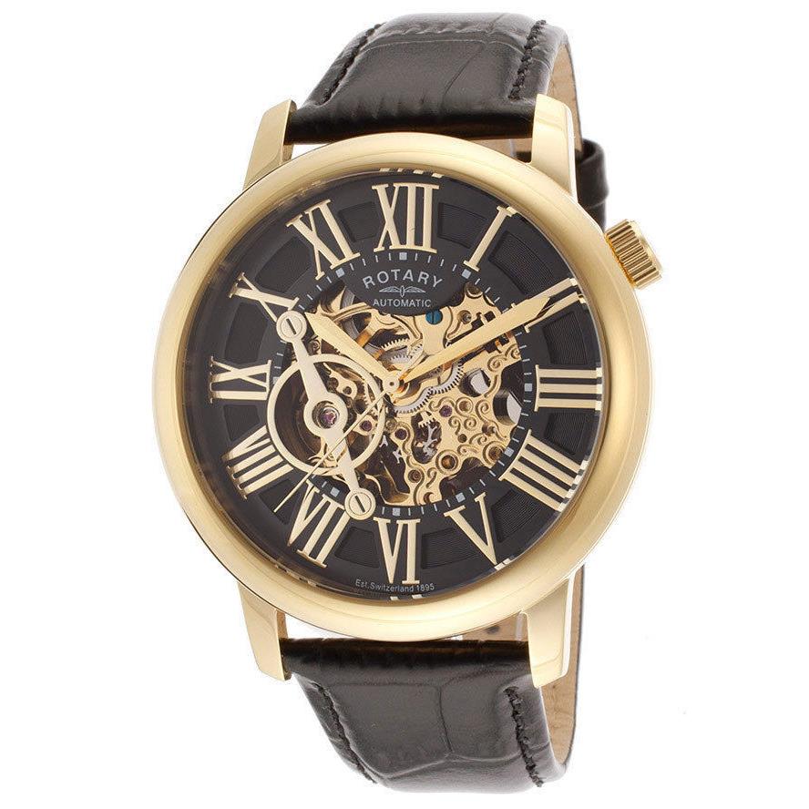 Rotary GLE000016-10 Skeleton Automatic Yellow Gold Limited Ed. Black