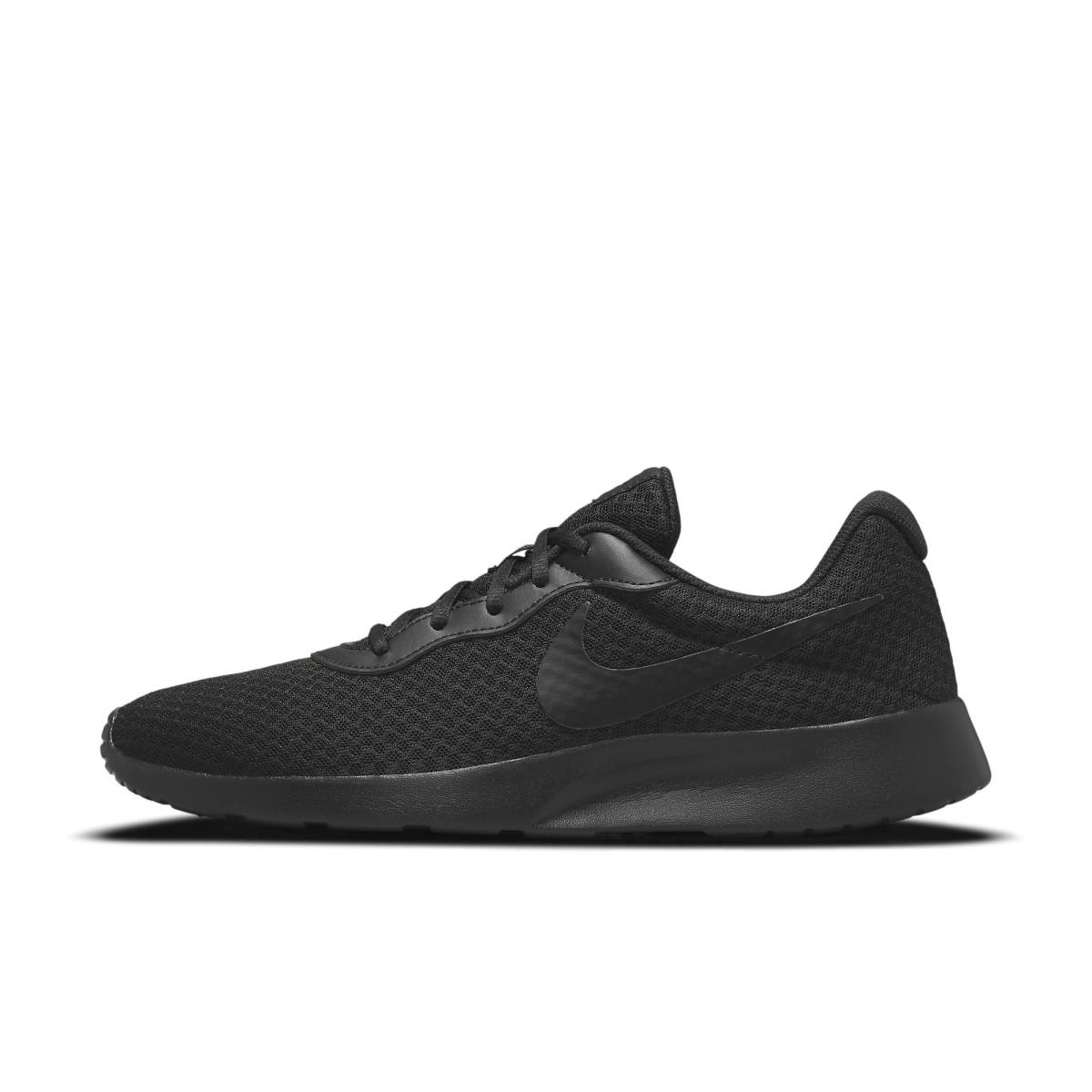 Nike Tanjun Men`s Grey White DJ6258-002 Lace Up Athletic Mesh Running Sneakers - Black/Black-barely Volt