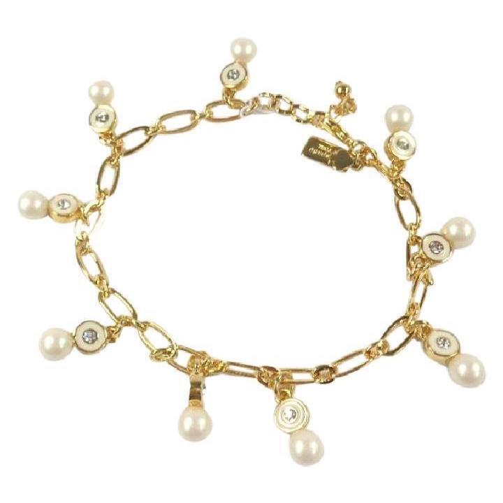Kate Spade O0ru1446 Pearly Delight Charm Crystal Chain Bracelet Gold