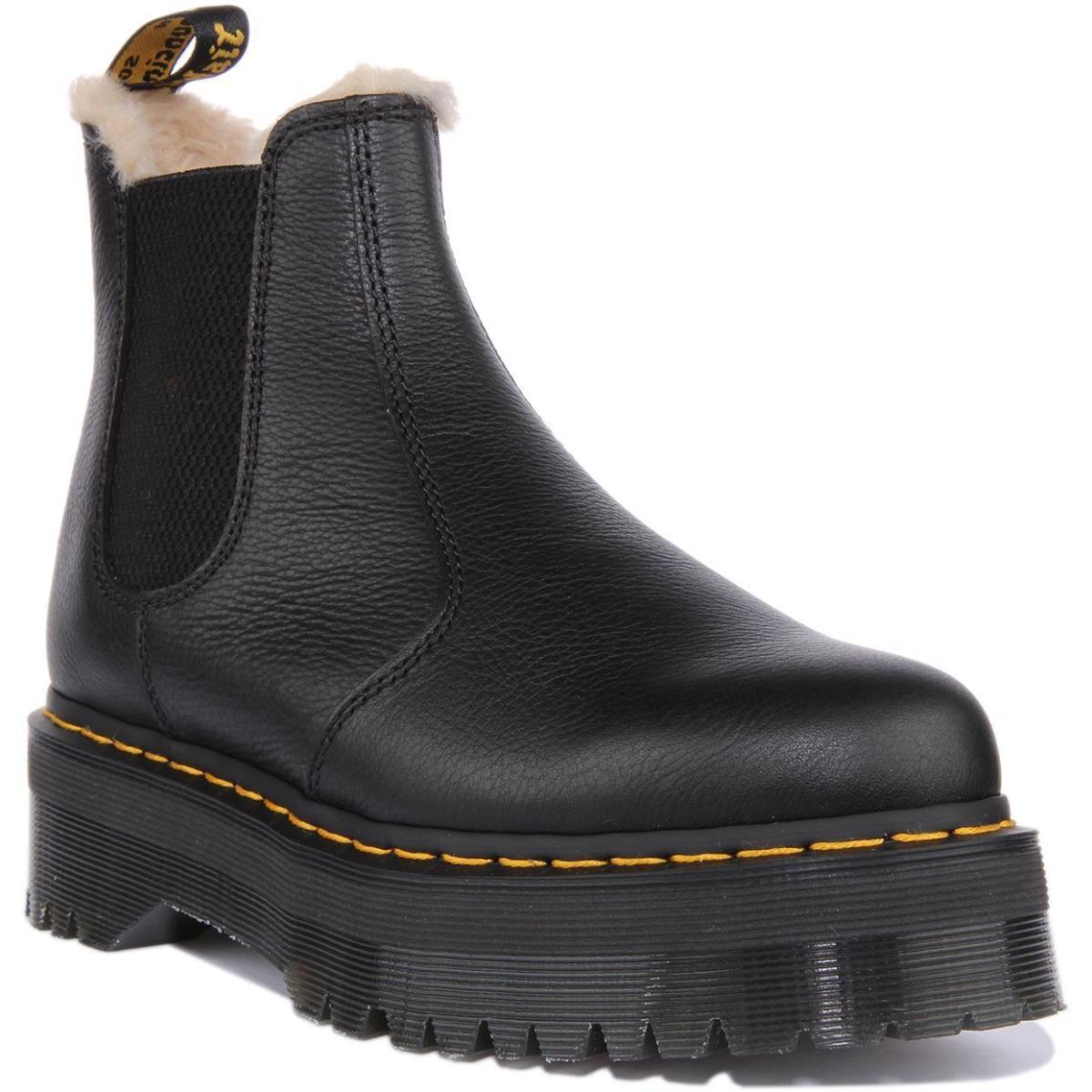 Dr Martens Quad Fur Lined Slip On Chelsea Platform Mens Boot Black US 4 - 9