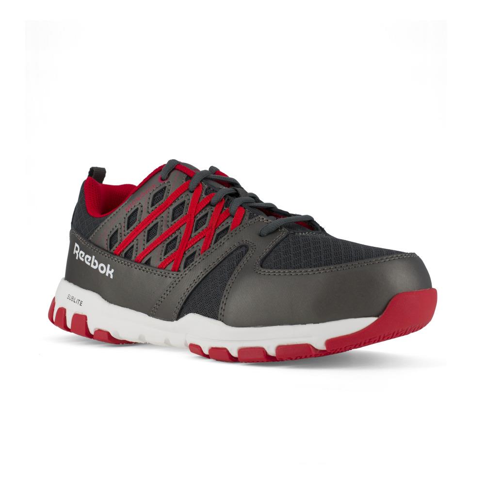 Reebok Work Men`s Sublite Steel Toe EH Athletic Work Shoe Black/red - RB4005 Gr - GREY/RED