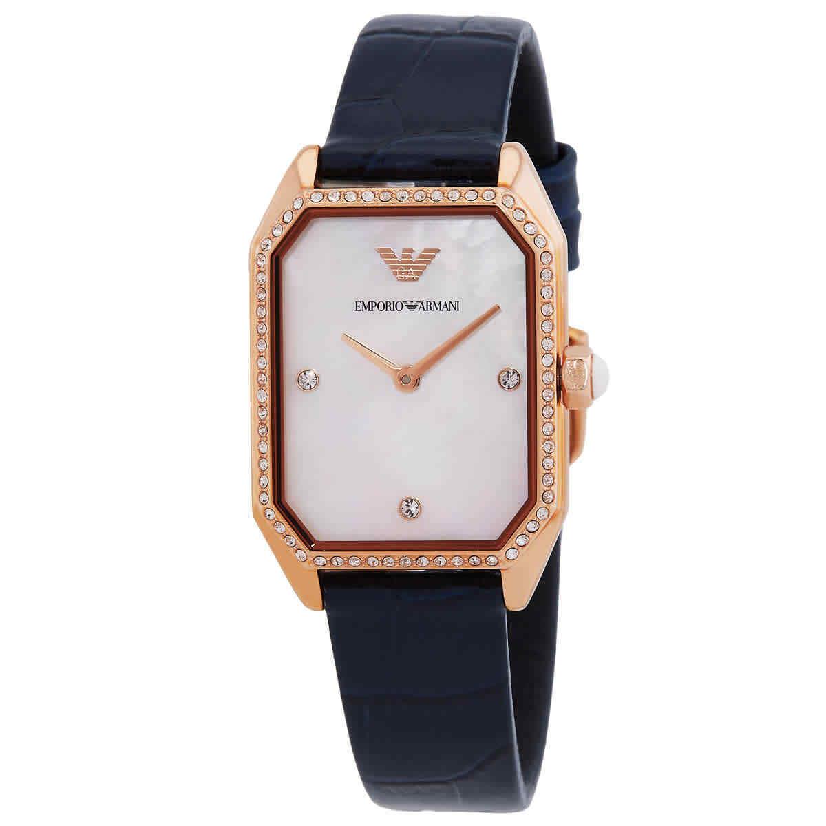 Emporio Armani Quartz Crystal White Mop Dial Ladies Watch AR11466