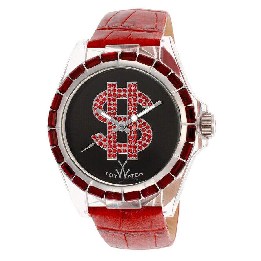 Toywatch Toy Watch Dollar Sign Black Dial Red Leather Strap Unisex Watch D10BKR