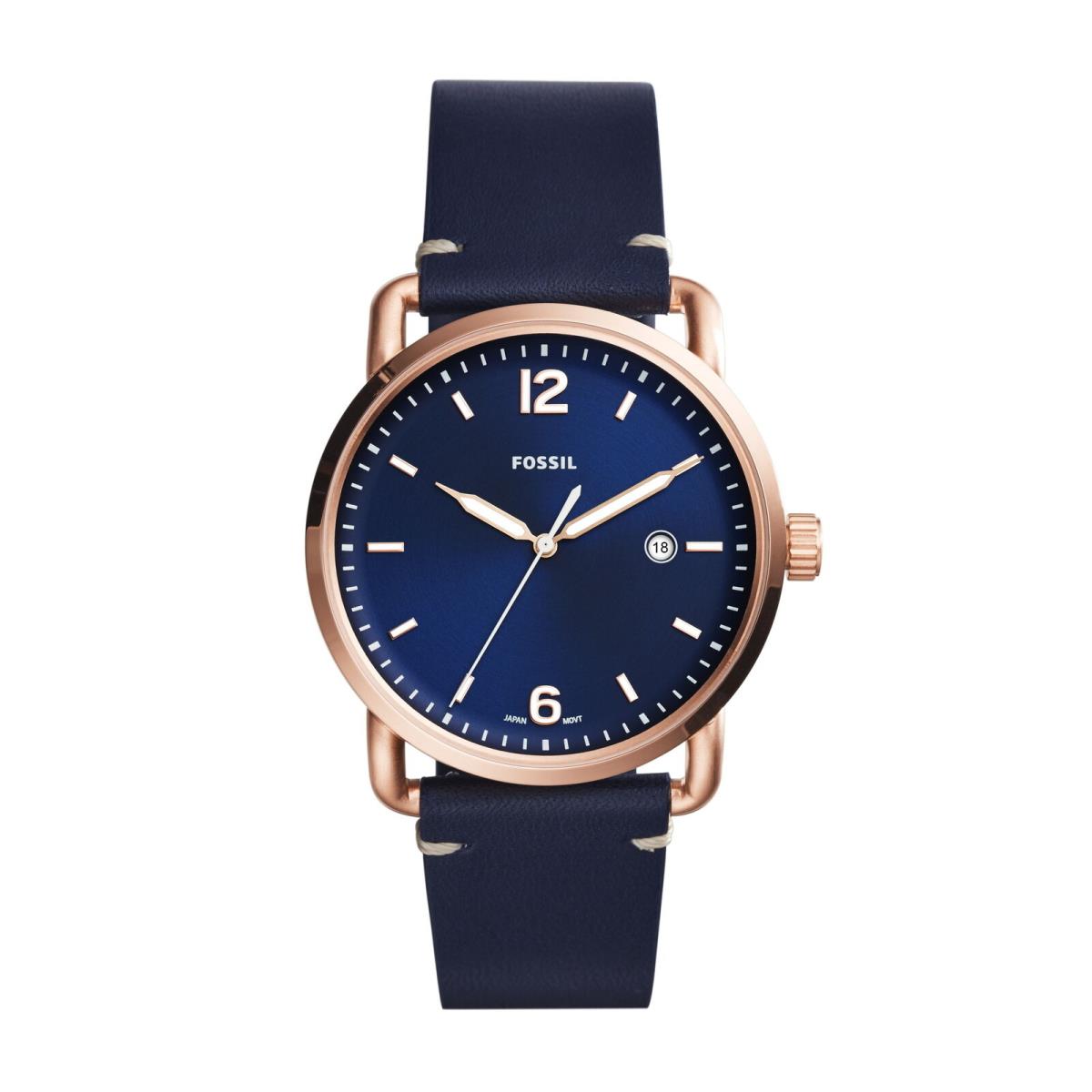 Fossil Men`s Commuter Blue Dial Leather Watch FS5274 - Actual: Blue