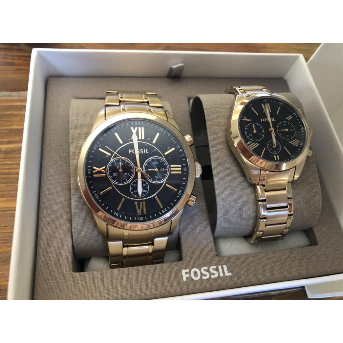 Fossil Couple Set His Her Gold Stainless Steel Watch Fenmore BQ2400SET