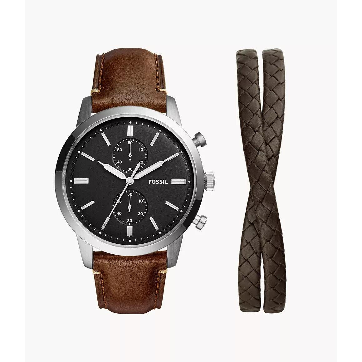 Fossil FS5967SET Townsman Chronograph Brown Leather Watch and Bracelet Set