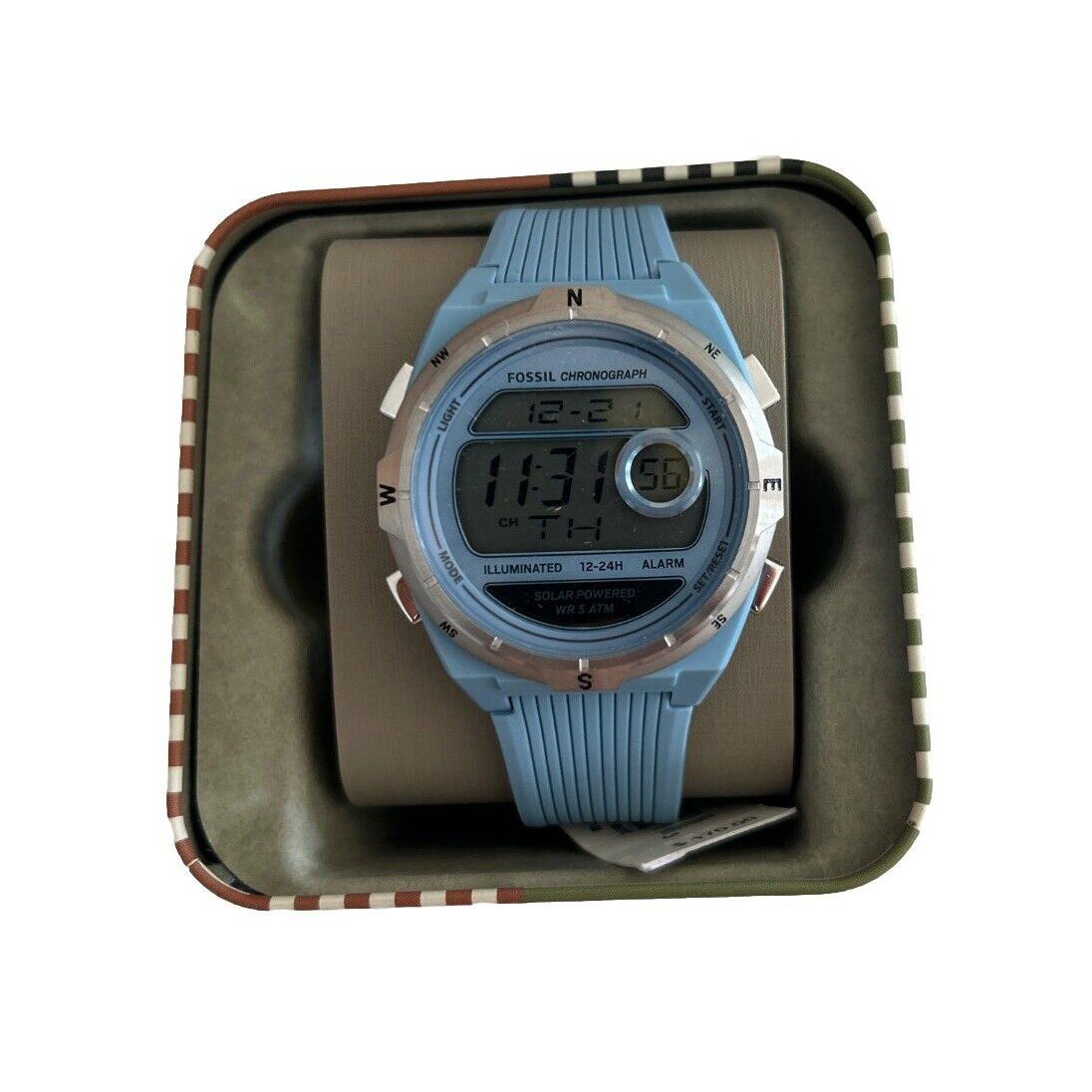 Fossil Everett Solar Powered Blue Digital Blue Silicone Men`s Women Watch ES5196