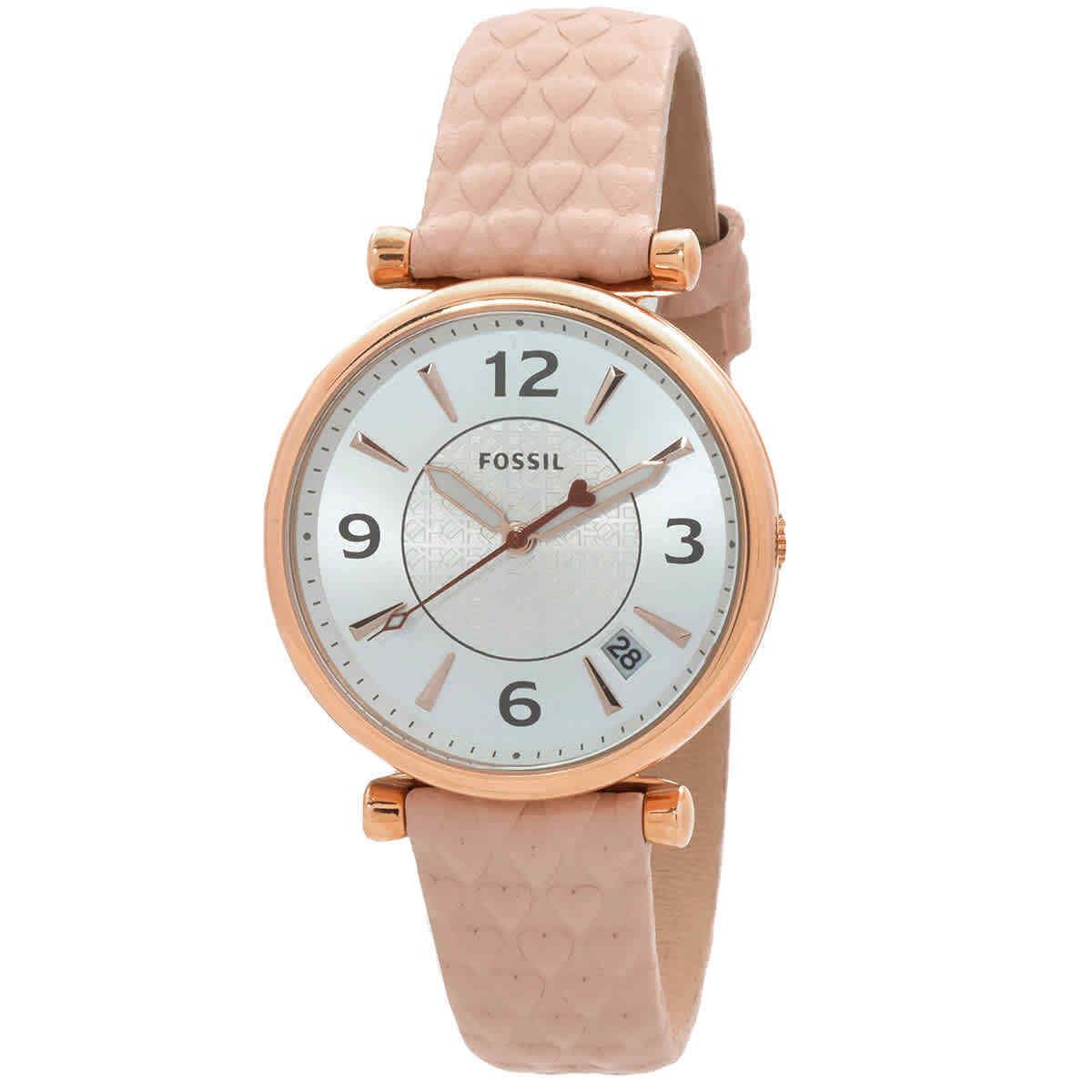 Fossil Carlie Quartz White Dial Ladies Watch ES5269 - Dial: White, Band: Pink, Bezel: Rose Gold-tone