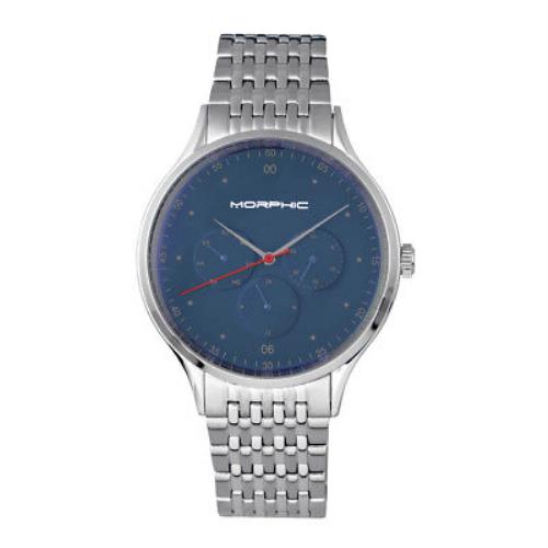 Morphic M65 Series Men`s Silver Bracelet Watch w/ Day Date - Blue 6503