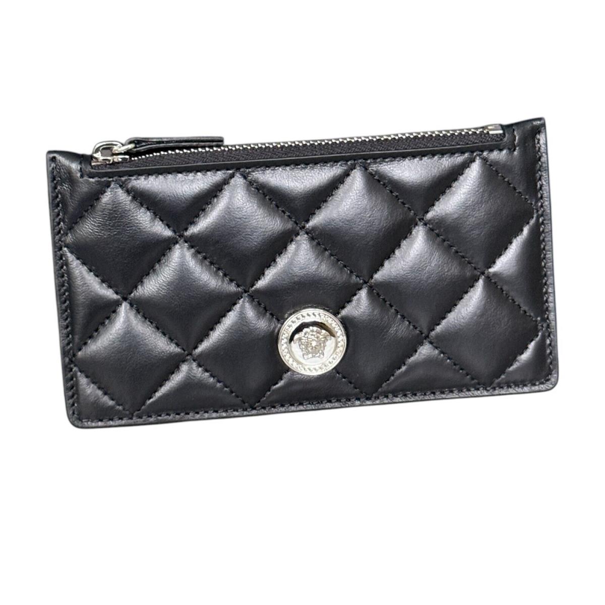 Versace Medusa Quilted Black Lambskin Leather Card Holder Wallet