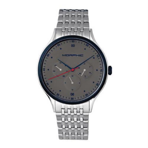 Morphic M65 Series Men`s Silver Bracelet Watch w/ Day Date - Grey 6501