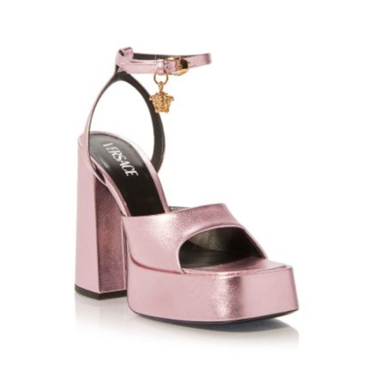 Versace Womens Pink 1-1/2 Platform Toe Block Heel Leather Heeled Sandal 36.5