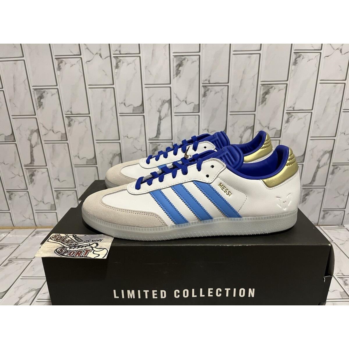 Adidas Samba Messi Indoor Soccer White Blue Gold Leather ID3550 Mens Sizes