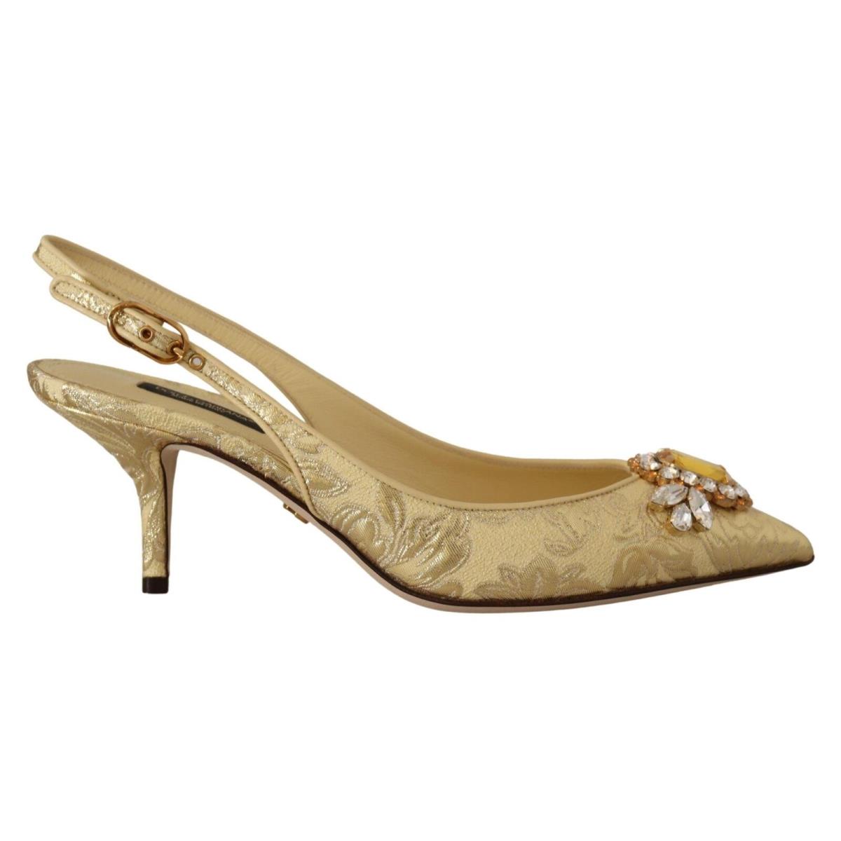 Dolce Gabbana Gold Crystal Slingbacks Pumps Heels Shoes