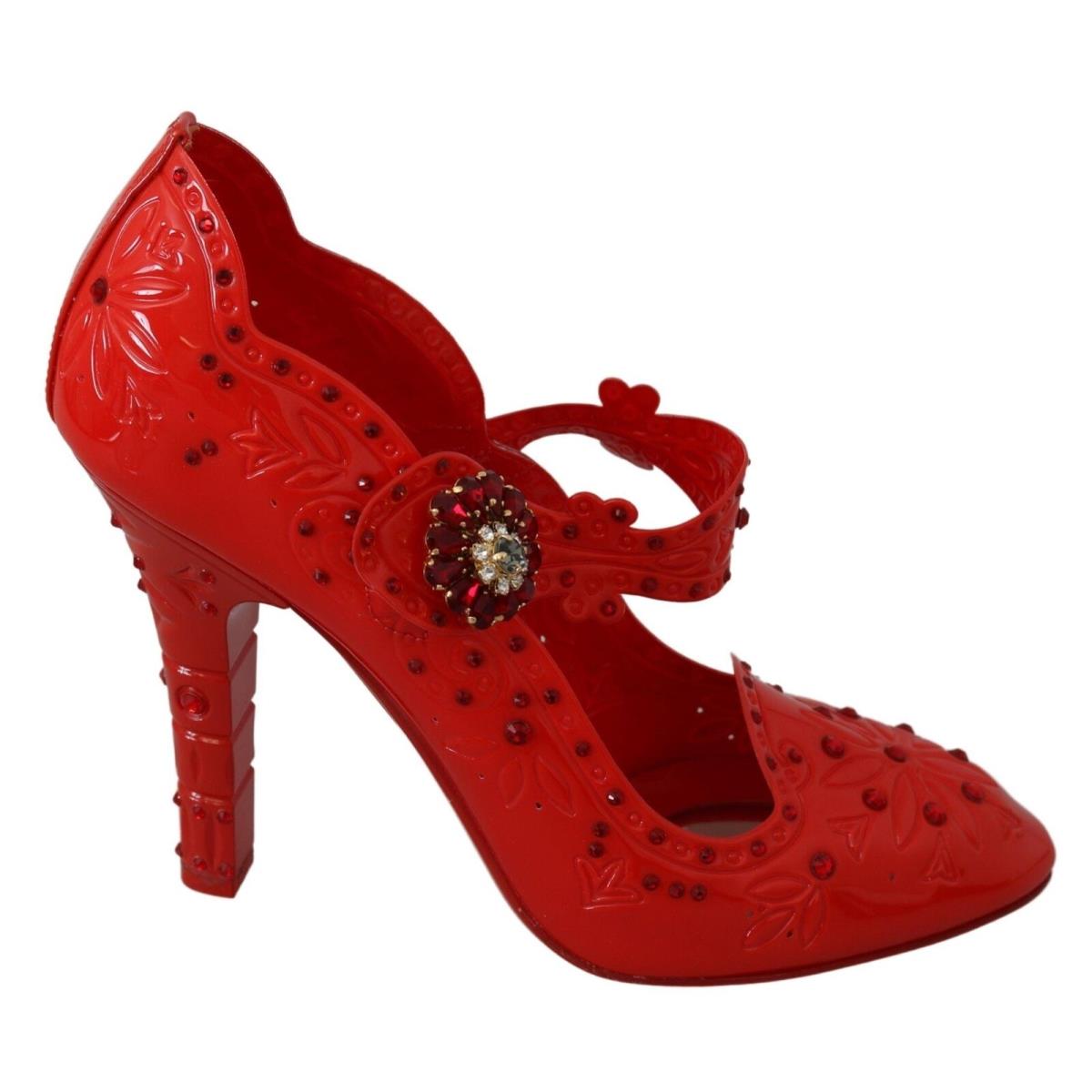 Dolce Gabbana Red Floral Crystal Cinderella Heels Shoes