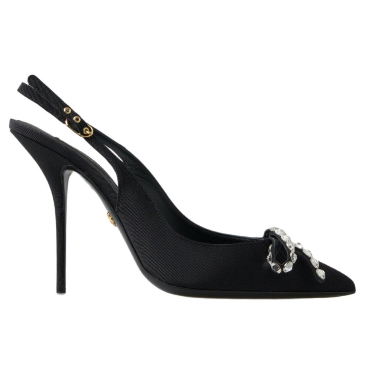 Dolce Gabbana Black Crystal Embellished Slingback Heel Shoes