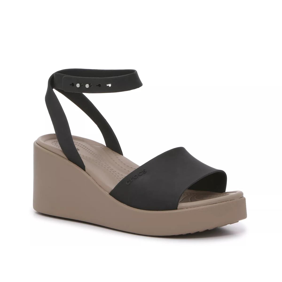 Woman`s Sandals Crocs Brooklyn Wedge Sandal Black/Mushroom Tan