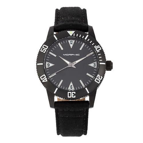 Morphic M85 Series Canvas-overlaid Leather-band Watch - Black