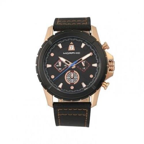 Morphic M57 Series Men`s Chronograph Black Leather Rose Gold Watch 5705