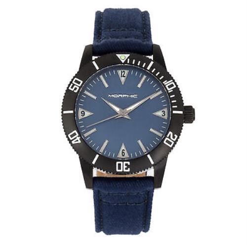 Morphic M85 Series Canvas-overlaid Leather-band Watch - Black/blue