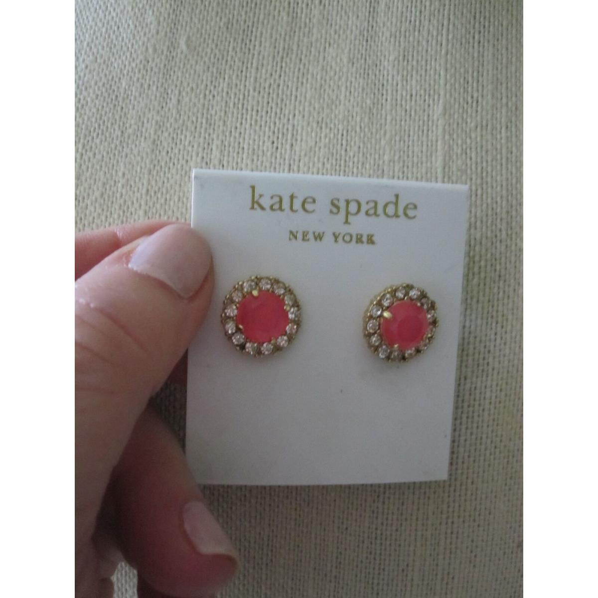 Kate Spade Secret Garden Stud Earrings Flo Pink Center Stone/ Pave Crystals