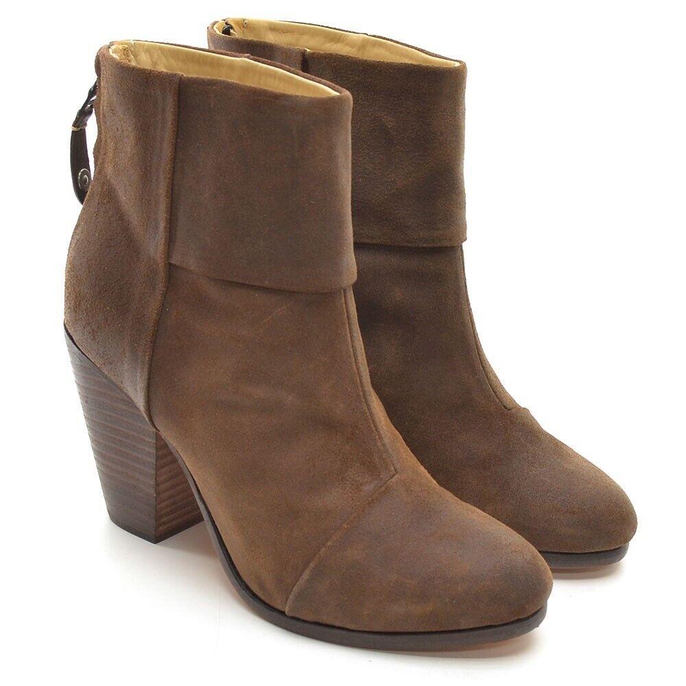 Ladies Rag Bone Newbury Zip Boot 38.5 / 8.5 Brown Wax Suede Booties - Brown