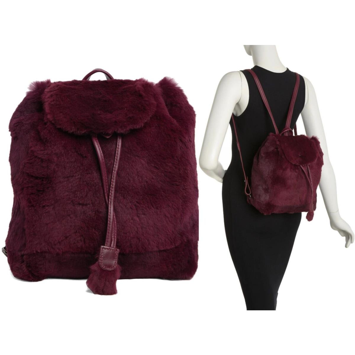 Longchamp Give Me A Hug Women`s Rabbit Fur Leather Backpack Purse Plum - France