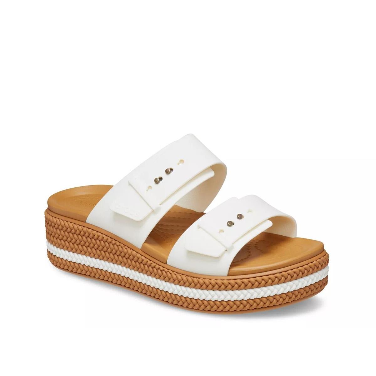 Woman`s Sandals Crocs Brooklyn Woven Low Wedge Sandal Beige