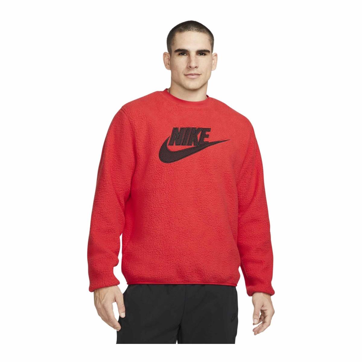 Mens Nike Sportswear Stele Essentials+ Fleece Crew Neck Pullover Red/black XS