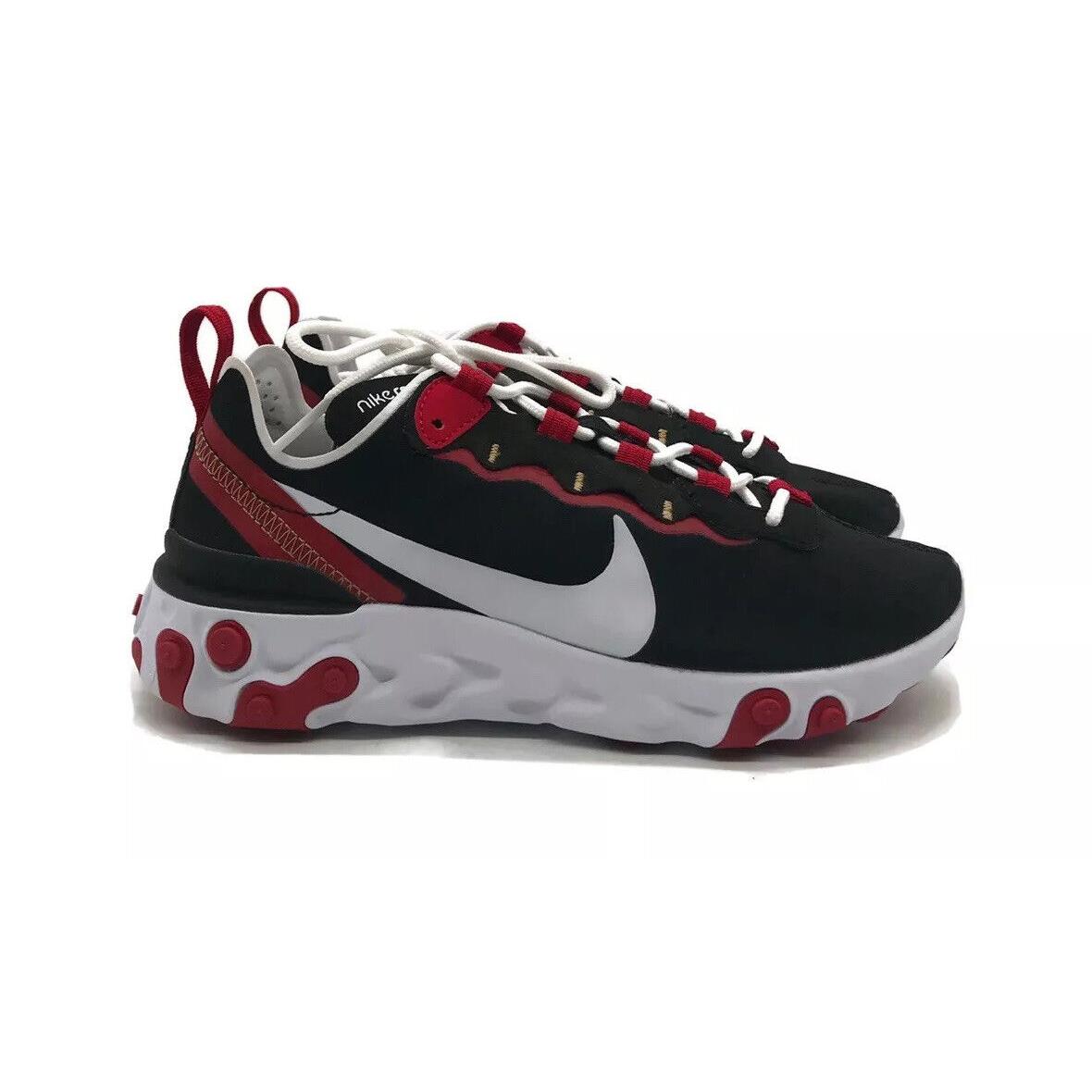 Nike React Element 55 Womens Size 6 Running Gym Shoe Black Casual Sneaker - Black, Manufacturer: Black White Gym Red