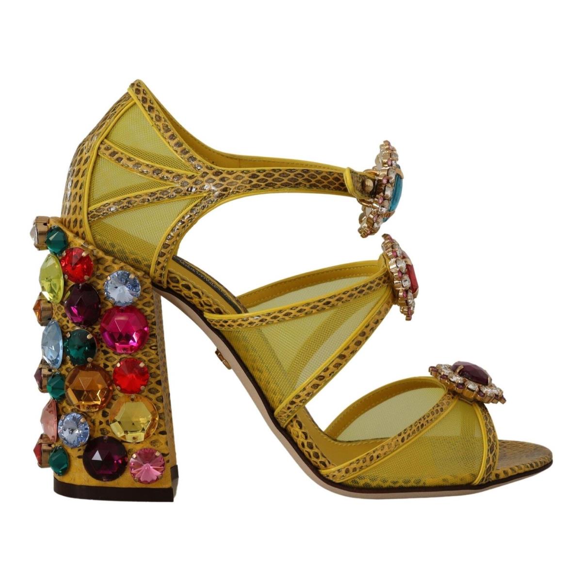 Dolce Gabbana Yellow Leather Crystal Ayers Sandals Shoes