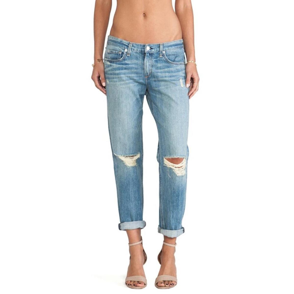 Rag Bone Boyfriend Jeans Moss w/ Holes Wash Size 26