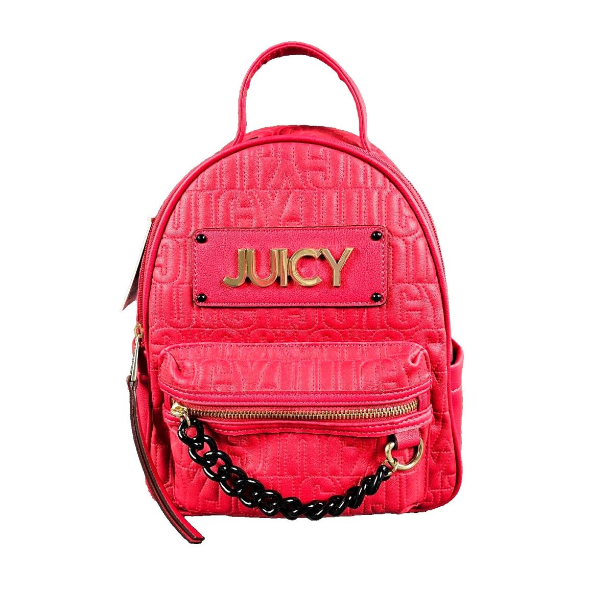 Juicy Couture Red Crimson Quilted Track Star Mid Backpack Black Chain Gold