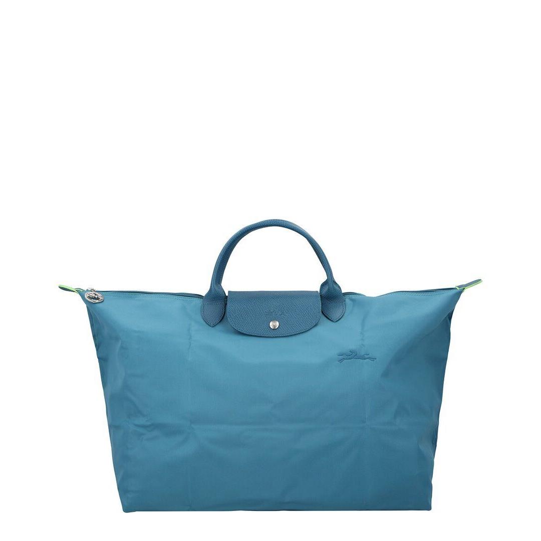 Longchamp Le Pliage Green Large Canvas Short Handle Travel Bag Women`s Blue